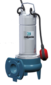 Calpeda GQV submersible pump, shown fitted with a float switch for automatic use.